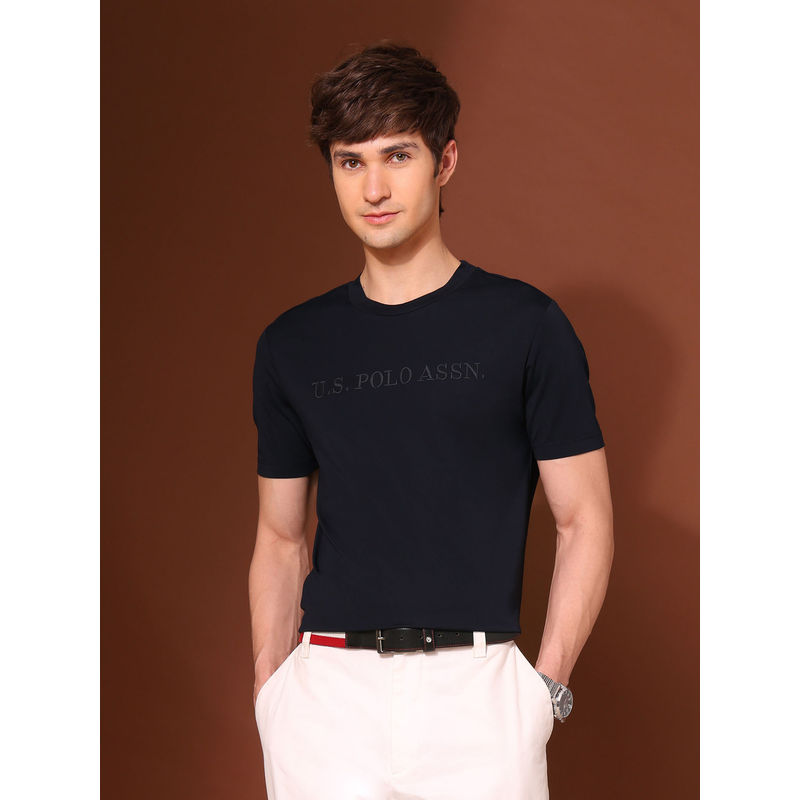 U.S. POLO ASSN. Men Navy Blue Rayon Crew Neck Slim Fit T-Shirt (XL)