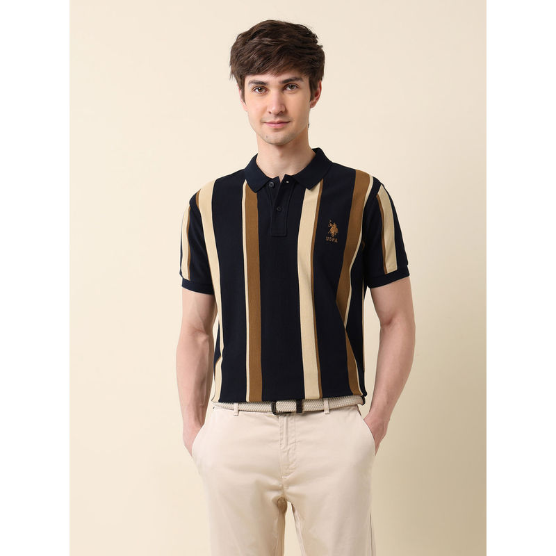 U.S. POLO ASSN. Men Navy Blue Cotton Collar Neck Slim Fit Polo T-Shirt (3XL)