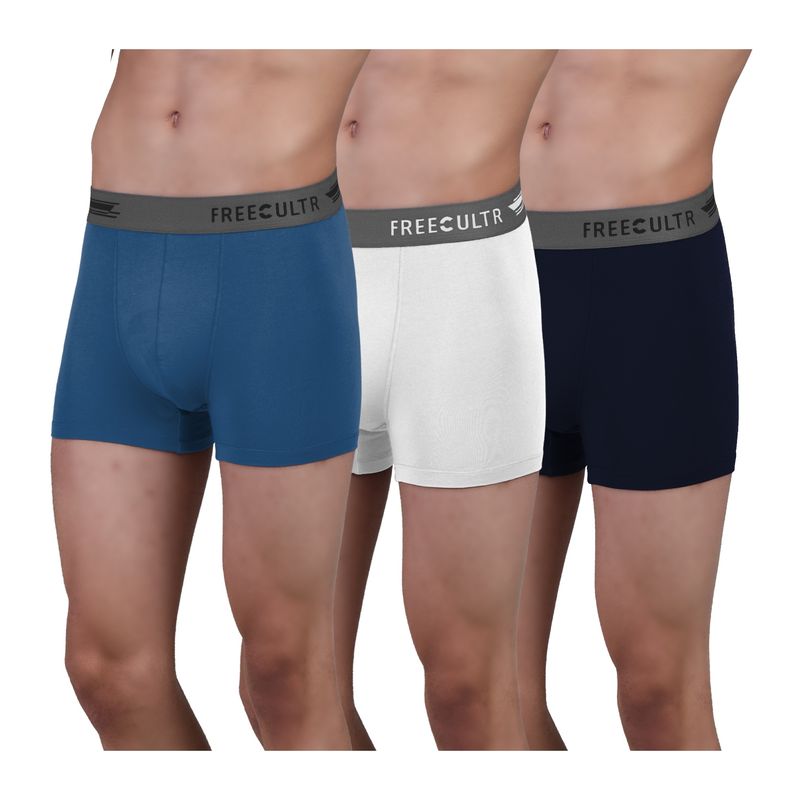FREECULTR Men's Anti-Microbial Air-Soft Micromodal Underwear Trunk, Pack of 3 - Multi-Color (M)