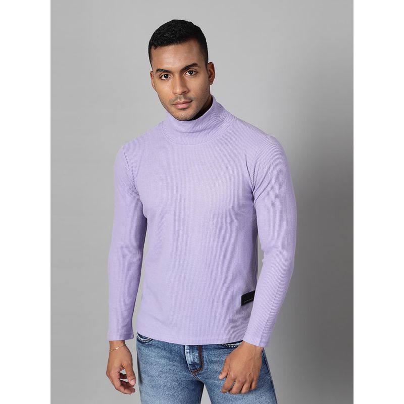 Buy RIGO Men Lavender Waffle Knit Turtle Neck T Shirt Online