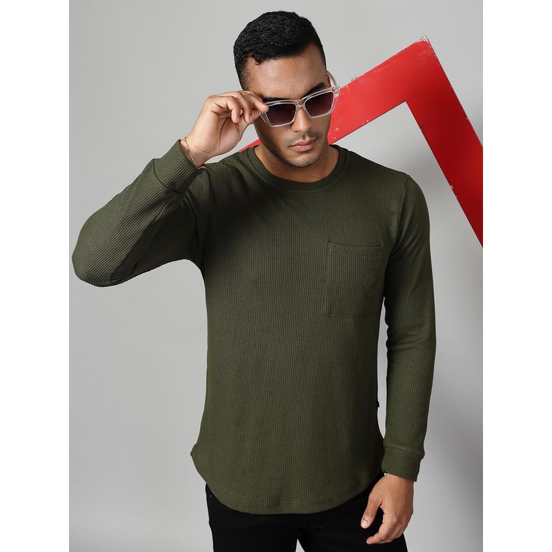 RIGO Men Olive Waffle T-Shirt (S)
