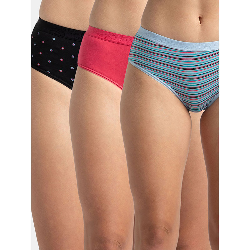 Jockey 3006 Womens High Coverage Cotton Elastane Mid Waist Hipster- Multi-Color (Pack of 3) (XL)