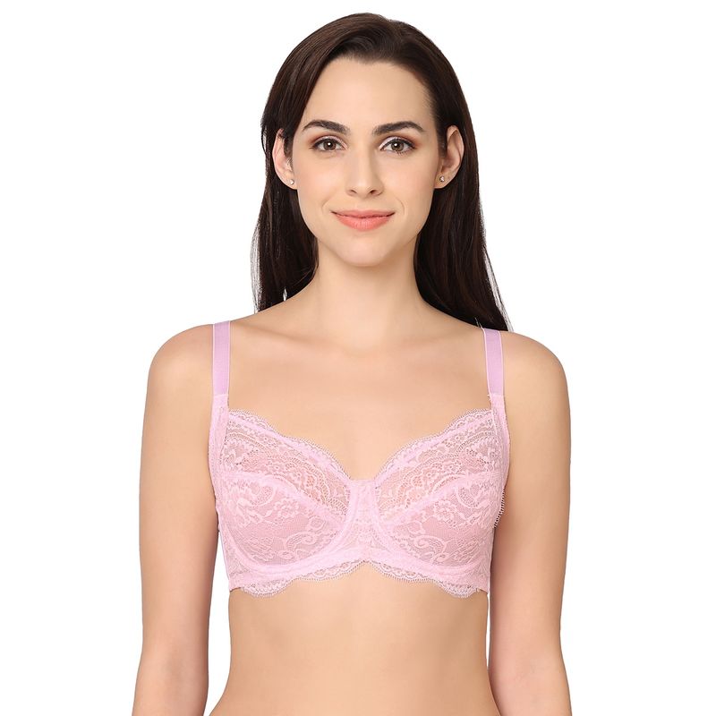 Wacoal India Essential Lace Non-Padded Wired Medium Coverage 3/4Th Cup Fashion Bra Pink (34C)