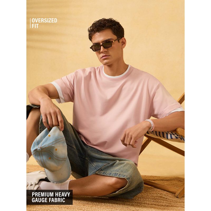 The Souled Store Men Rose Pink Solid Oversized T-shirt (XXS)