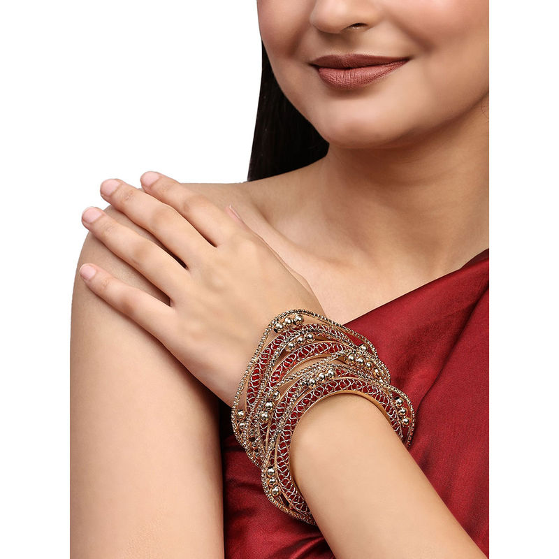 Anika's Creations Set of 4 Rose Gold-Plated Cz Stone-Studded Handcrafted Square Shape Bangle (2.4)