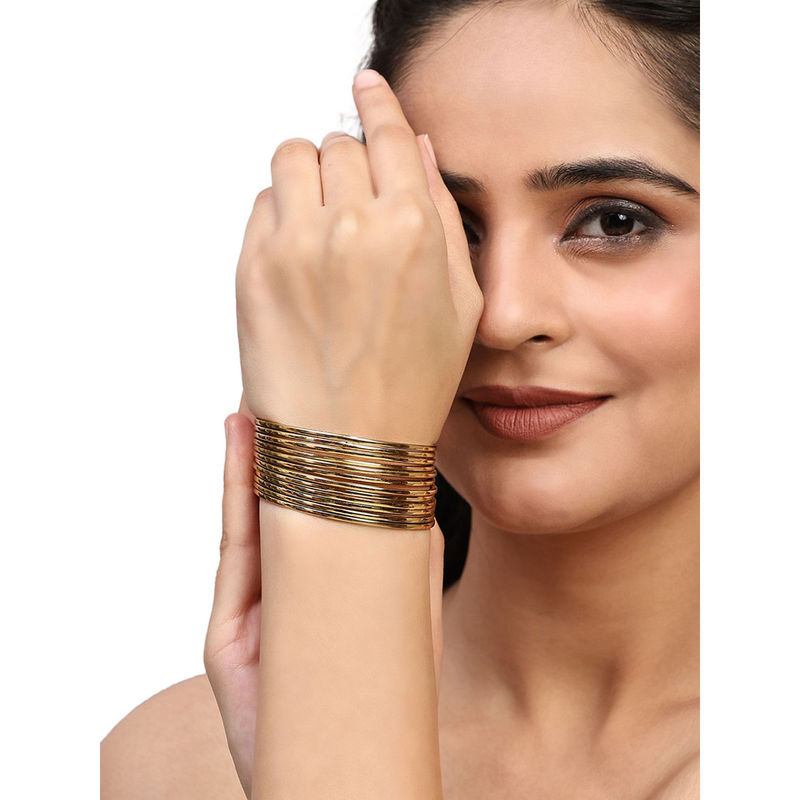Anika's Creations Ethnic Traditional Gold Classic Bangle Set For Women (Set of 12) (2.8)