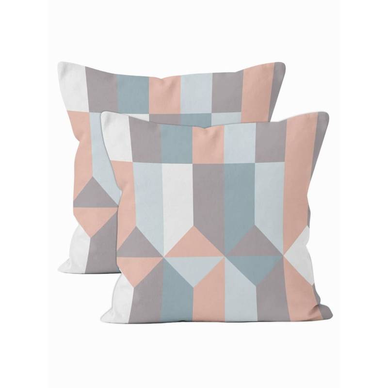 Encasa Homes Cushion Covers Blocks, Printed Cotton Twill with Zip (Pack of 2) (20x20 inches)