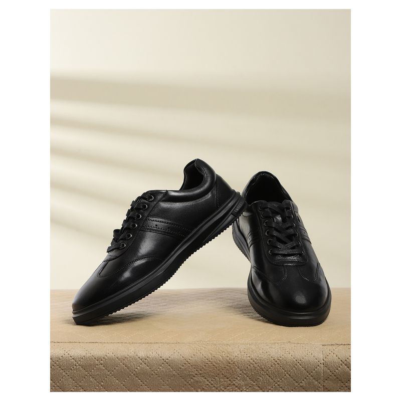 Monte Carlo Mens Black Solid Lace Up Genuine Leather Casual Sneakers (UK 11)