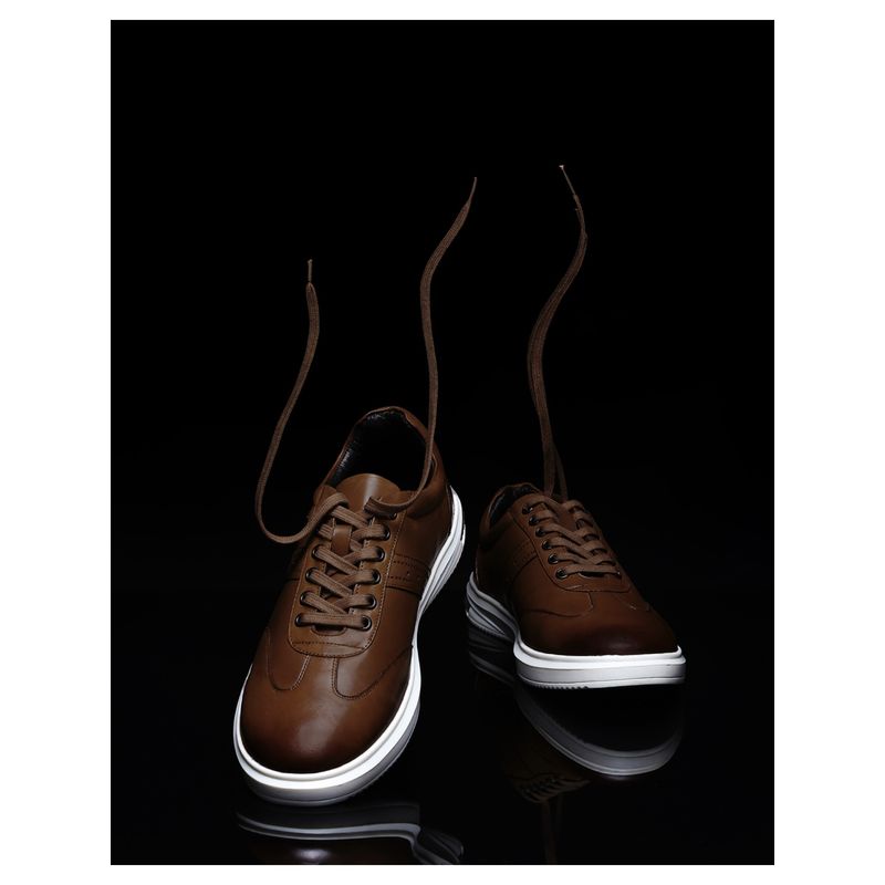 Monte Carlo Mens Brown Solid Lace Up Genuine Leather Casual Sneakers (UK 9)