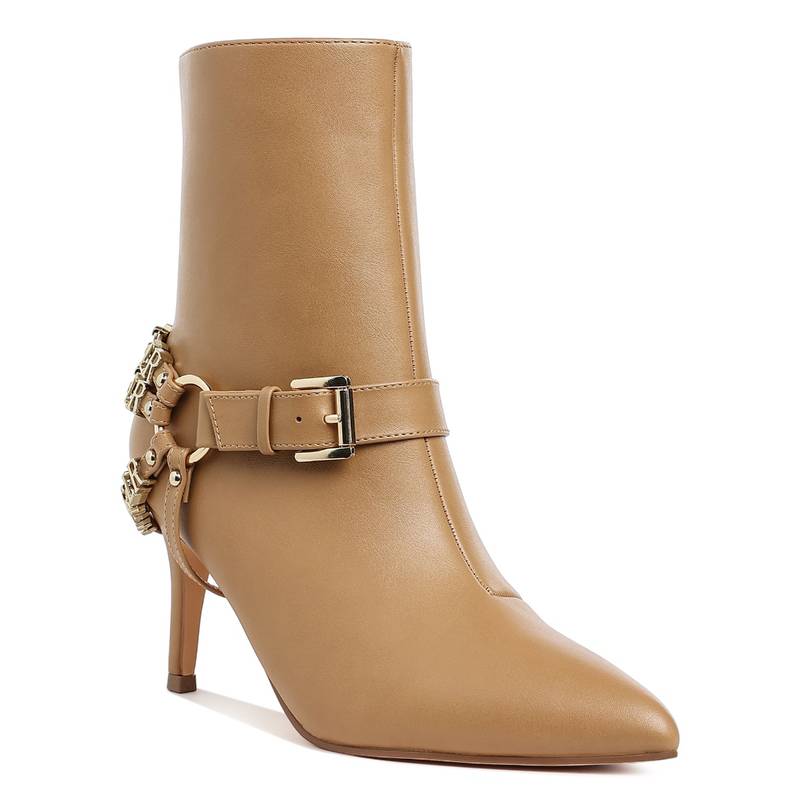 London Rag Harness Detail Stiletto Beige Buckle Boots (UK 6)