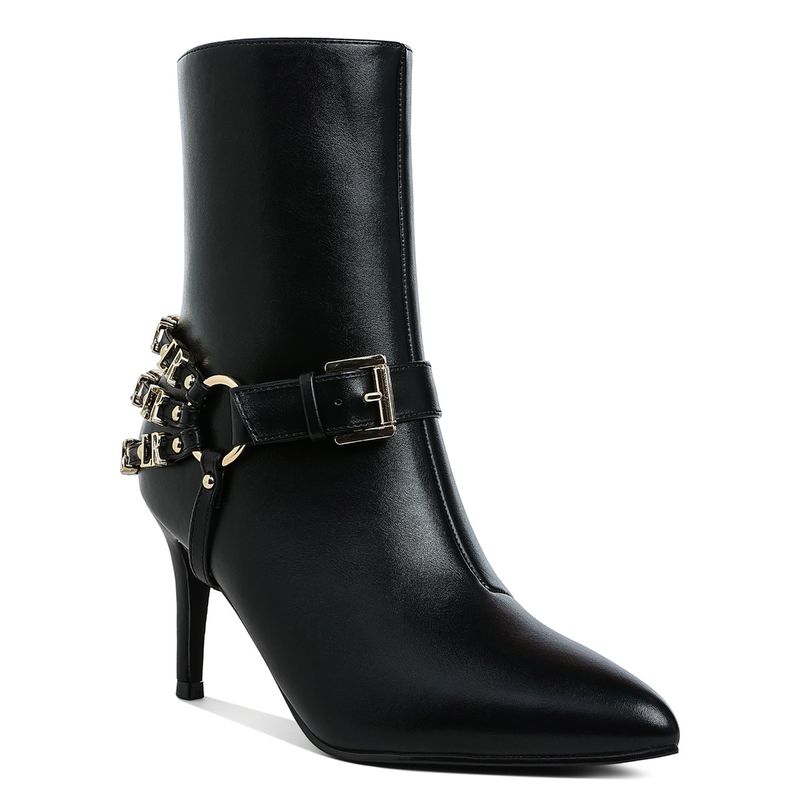 London Rag Harness Detail Stiletto Black Buckle Boots (UK 7)