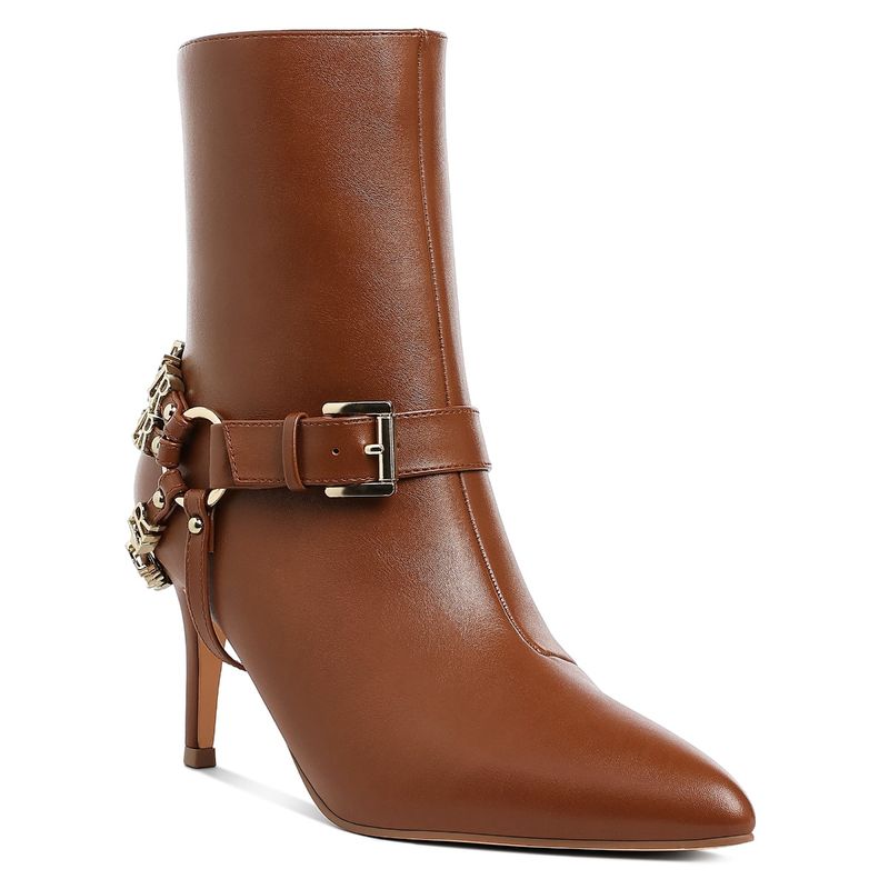 London Rag Harness Detail Stiletto Tan Buckle Boots (UK 8)