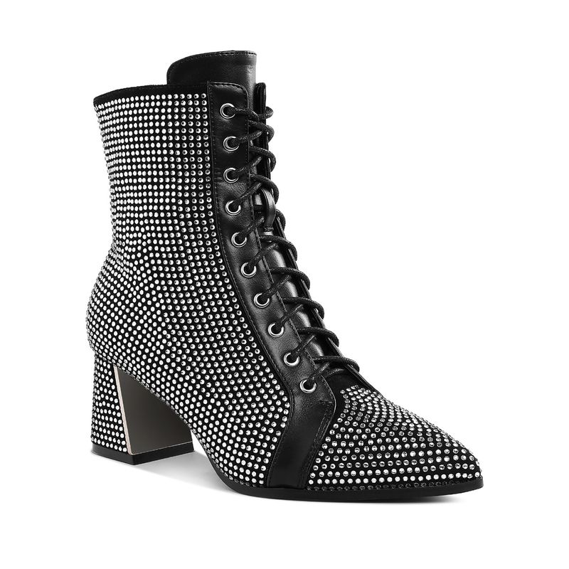 London Rag Rhinestone Embellished Ankle Black Casual Boots (UK 3)