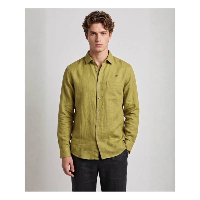 LINENWEAR Men'S Regular Fit Solid Olive Shirt (S)