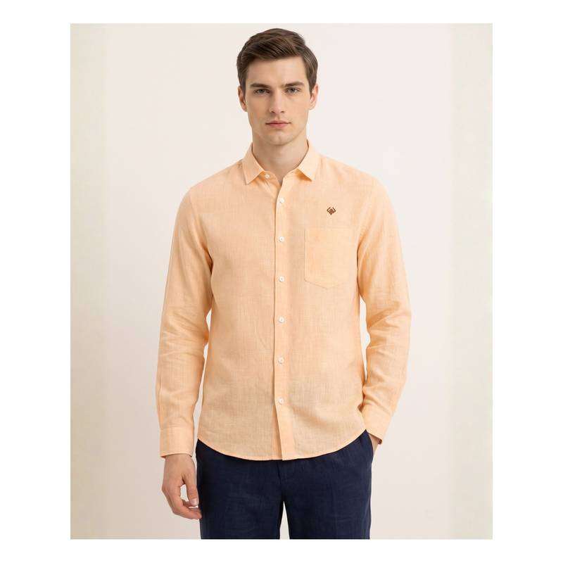 LINENWEAR Men'S Regular Fit Solid Peach Shirt (S)