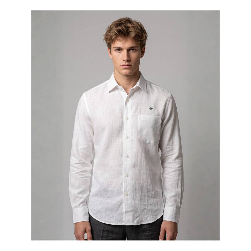 LINENWEAR Men'S Regular Fit Solid White Shirt (S)