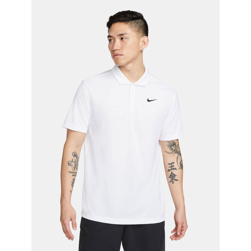 Nike White Polyester Collar Neck Polo T-Shirt (M)
