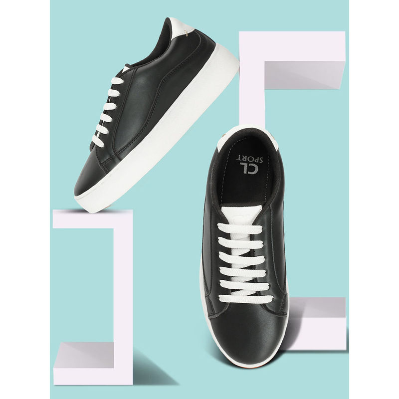 Carlton London Women Fashionable Black Color Lace-Ups Solid Sneakers (EURO 37)