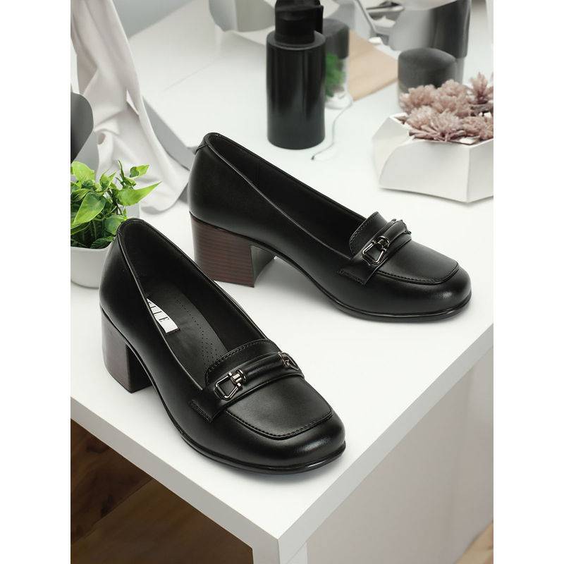 ELLE Women Fashionable Black Color Slip-On Solid Loafers (EURO 37)