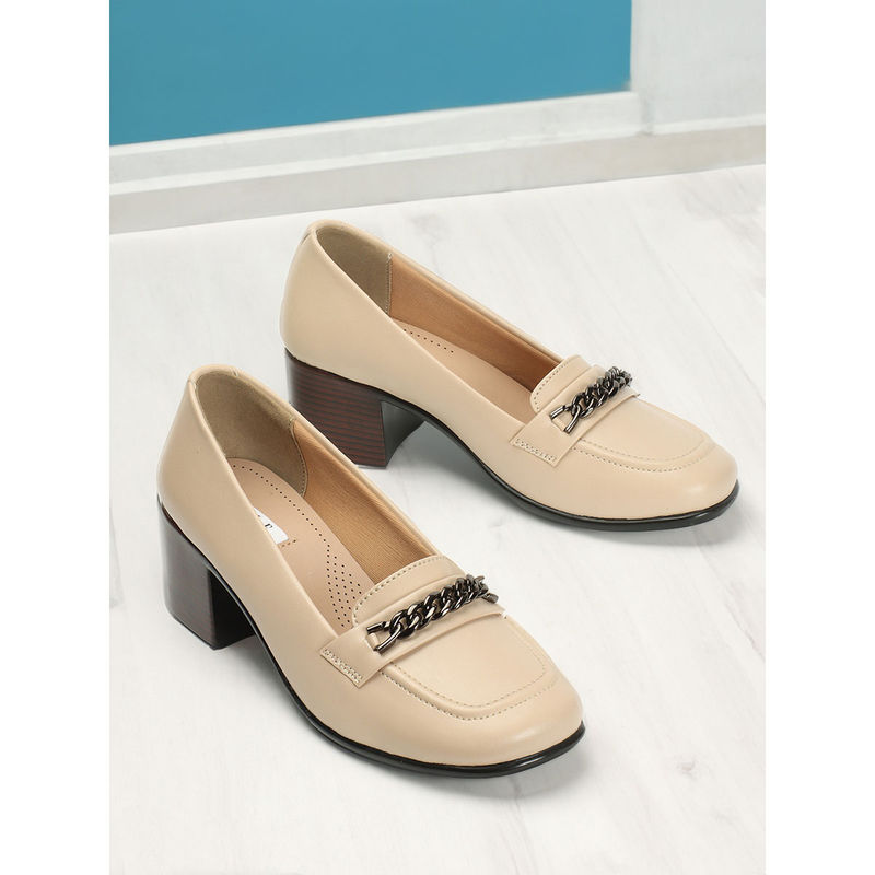 ELLE Women Fashionable Cream Color Slip-On Solid Loafers (EURO 36)