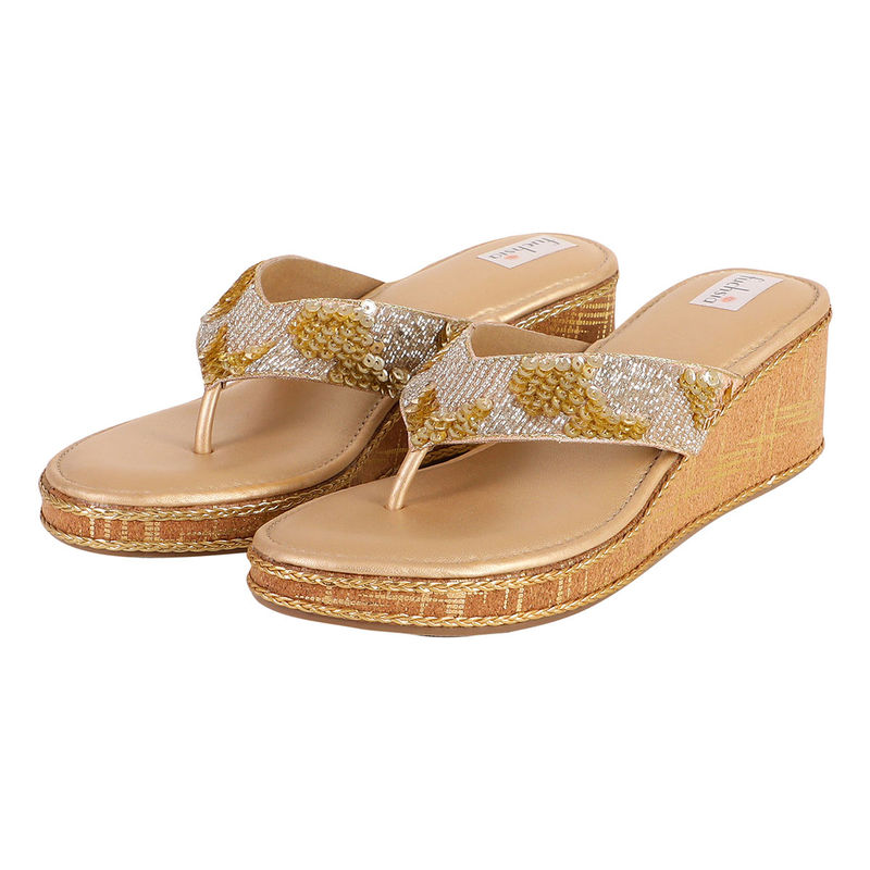 Fuchsia By Aashka Mehta Golden Dazzle Flipflops (EURO 36)