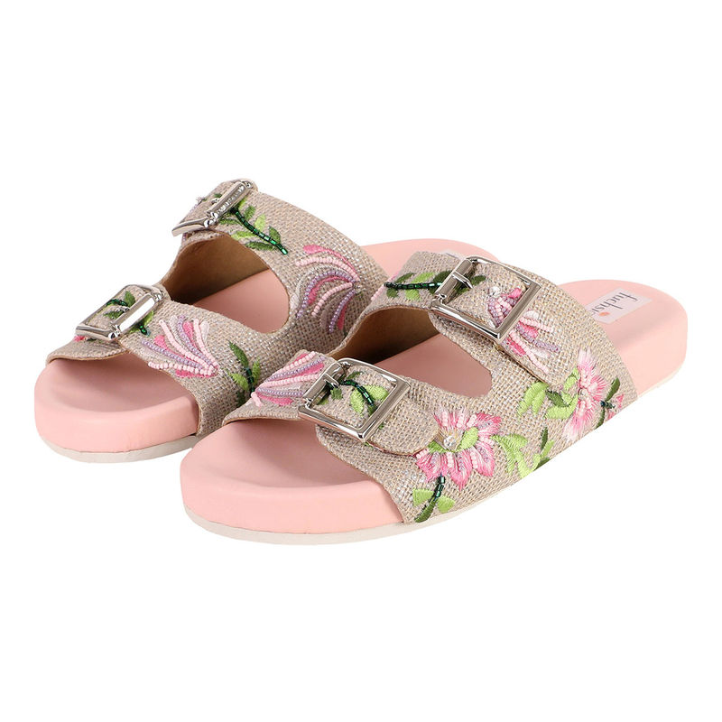Fuchsia By Aashka Mehta Wine Embroidered Sliders (EURO 36)