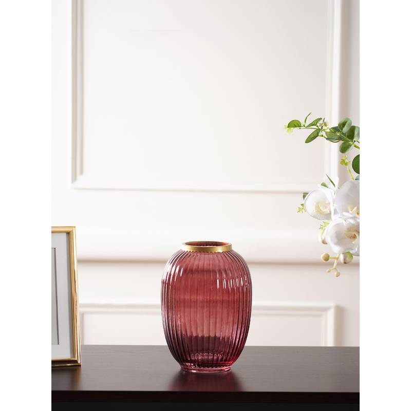 Buy Pure Home + Living Ruby Red Ribbed Glass Vase Online