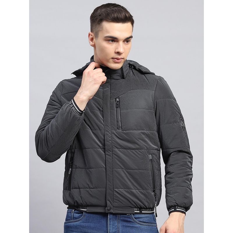 Monte Carlo Men Solid Grey Detachable Hood Full Sleeve Jacket (M)
