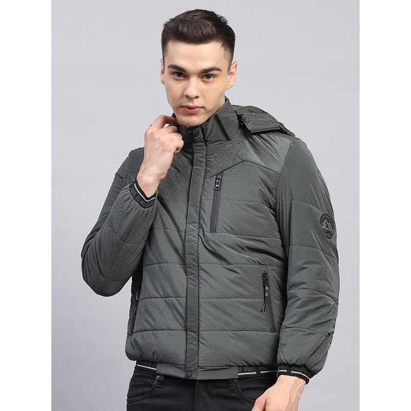 Monte Carlo Men Solid Olive Detachable Hood Full Sleeve Jacket (XL)