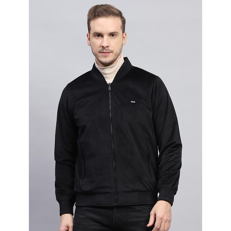 Monte Carlo Men Solid Black High Neck Full Sleeve Jacket (L)