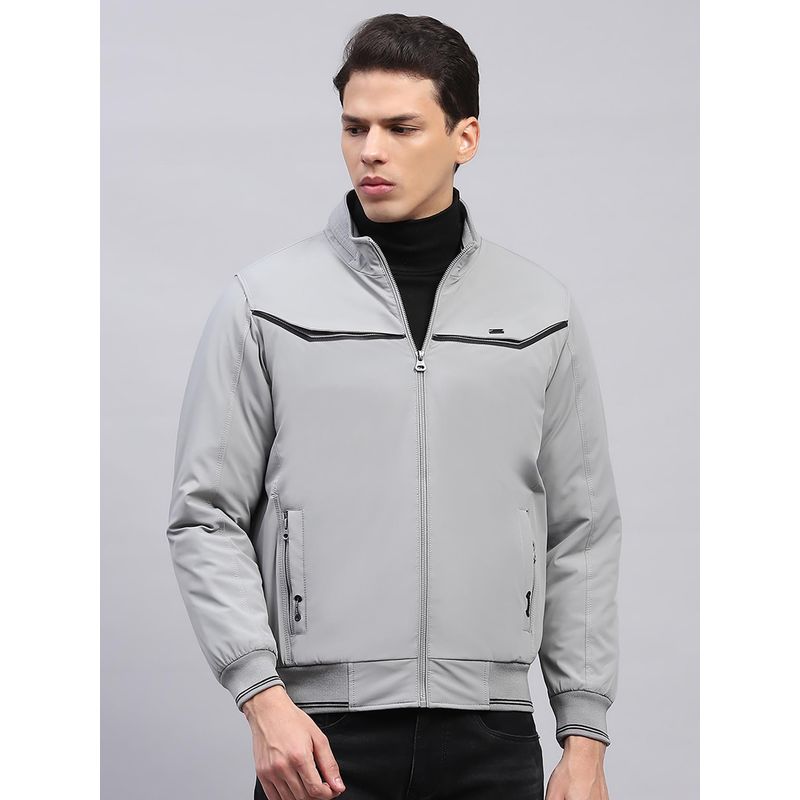 Monte Carlo Men Solid Grey High Neck Full Sleeve Jacket (L)