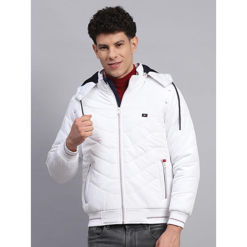 Monte Carlo Men Solid White Detachable Hood Full Sleeve Jacket (2XL)
