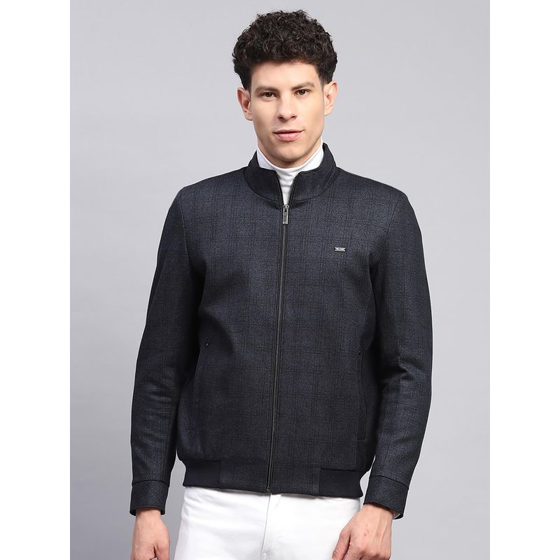 Monte Carlo Men Checks Navy Blue High Neck Full Sleeve Jacket (3XL)