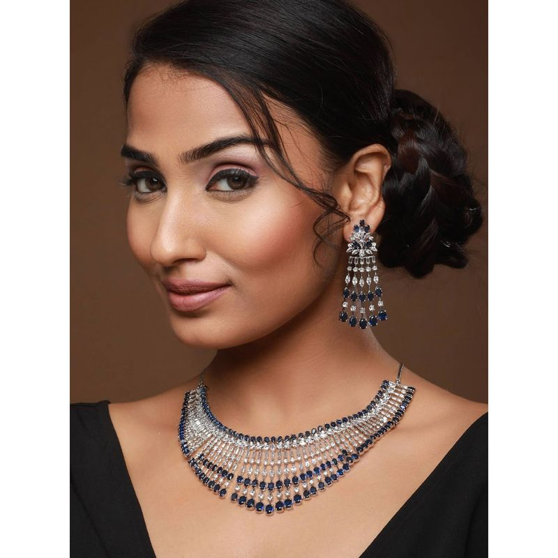 Jazz and Sizzle Blue Rhodium Plated & AD Studded Jewellery Set: Buy 