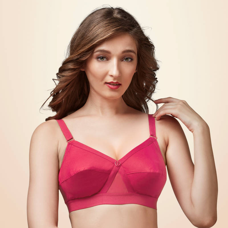 Trylo Krutika Plain Cotton Fabric Opulent Full Cup Bra - Coral (42G)