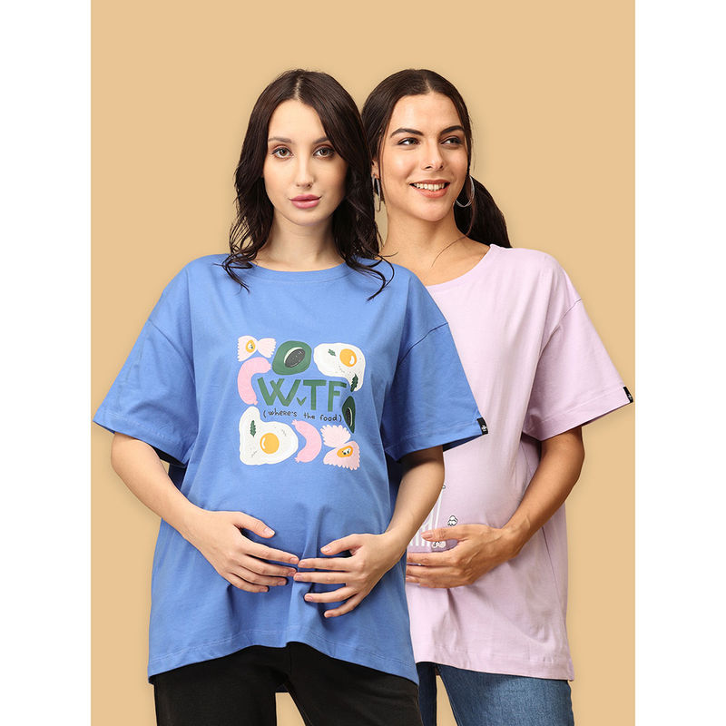 The Mom Store Oversized Mumma Blue and Lavender T-Shirt (Pack of 2) (S)