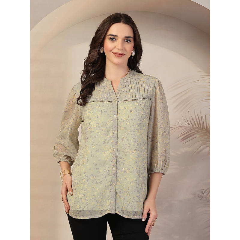 Zelena Women Pure Polyester Printed Maternity Zipless Feeding Top (XL)