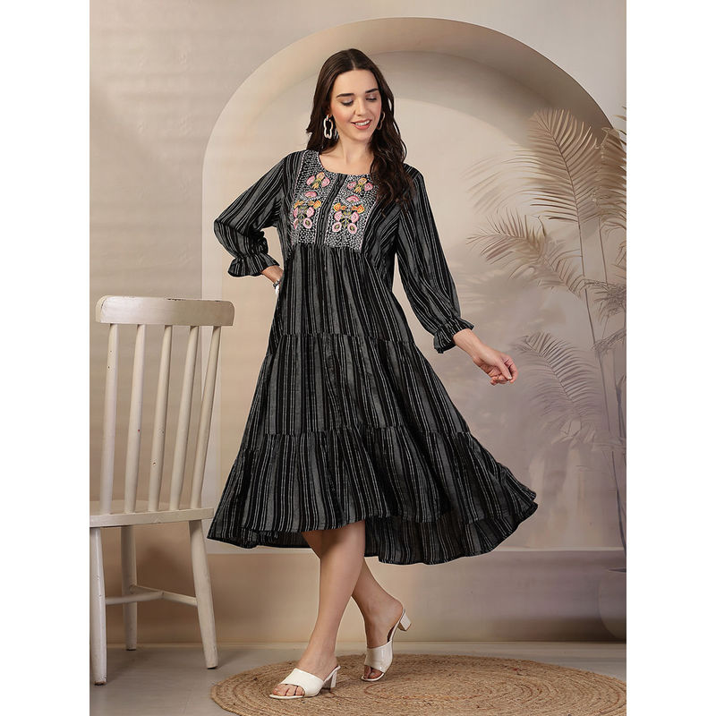 Zelena Women Rayon Stripe Printed Maternity Zipless Feeding Dress (L)