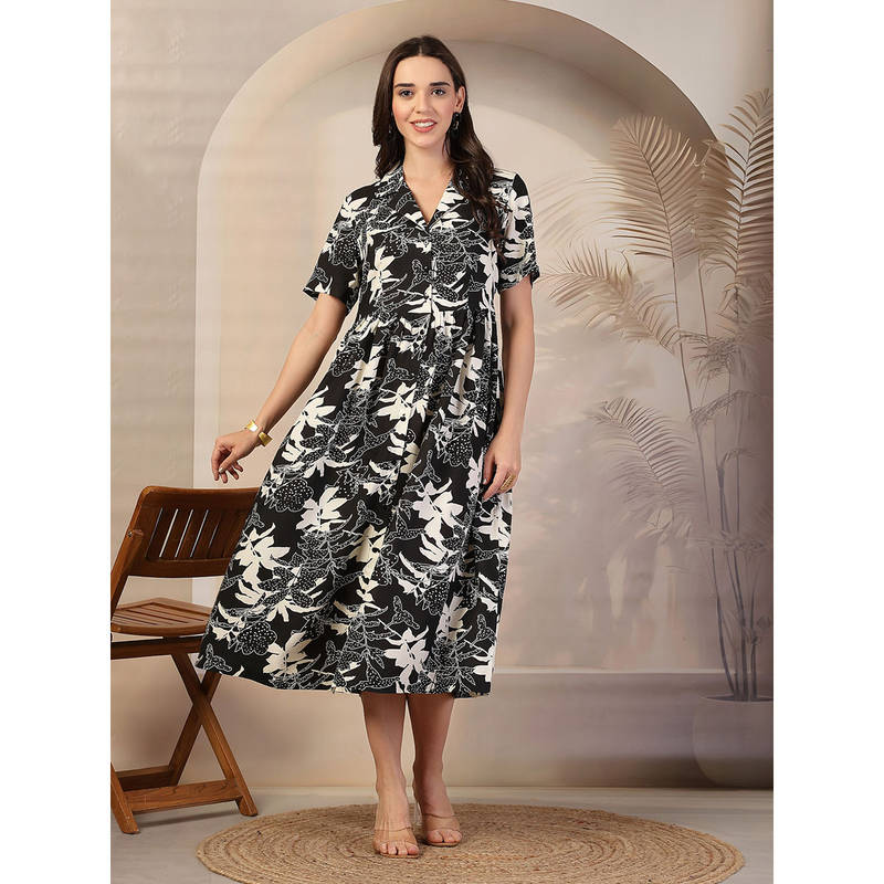 Zelena Women Half Sleeve Rayon Abstract Printed Maternity Zipless Feeding Dress (2XL)