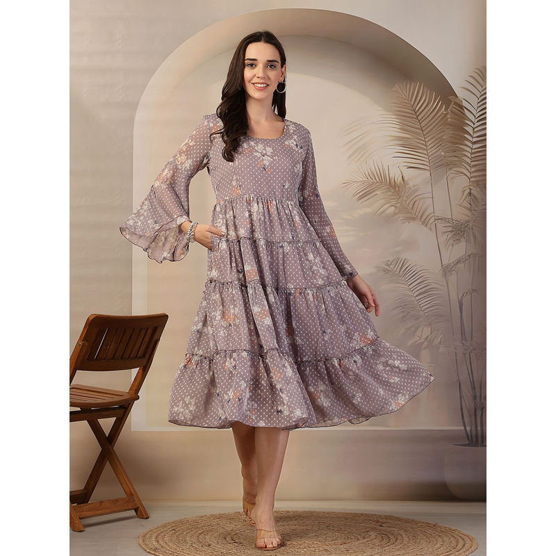 Zelena Women Pure Polyester Printed Maternity Zipper Feeding Dress (3XL)