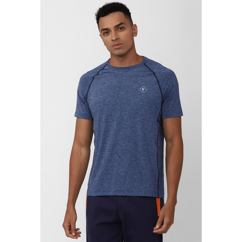 Van Heusen Men Blue Textured Crew Neck T-Shirt (M)