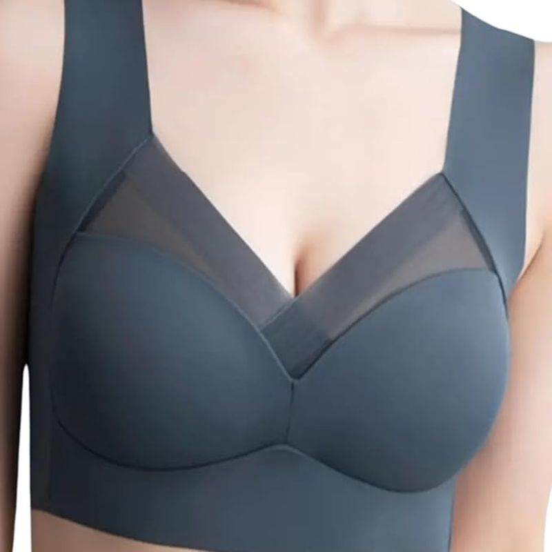 BRACHY Grey Full Coverage Bras for Women Comfy No Underwire Plus Size Bra High Impact V-Neck (3XL)