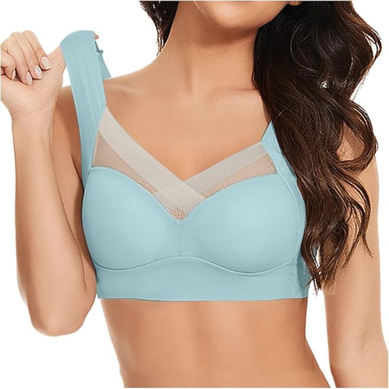 BRACHY Blue Full Coverage Bras for Women Comfy No Underwire Plus Size Bra High Impact (4XL)
