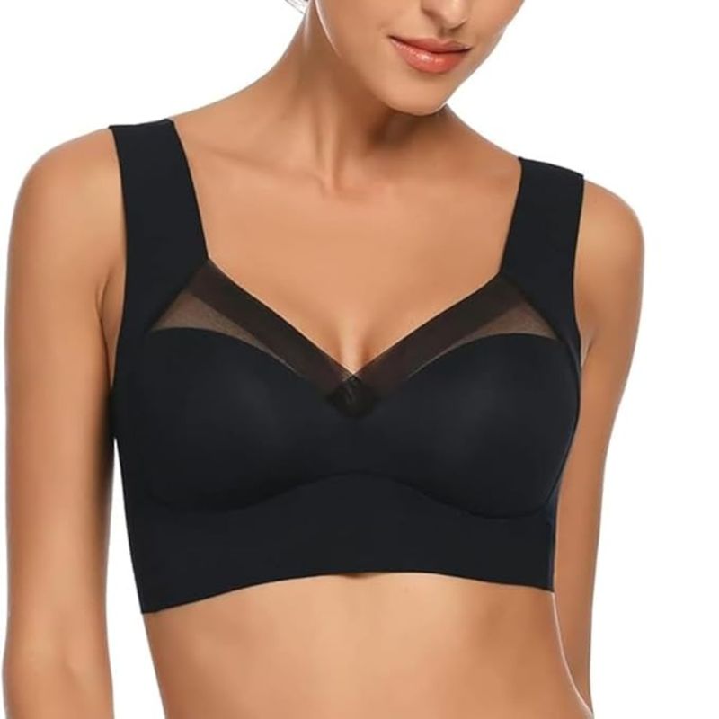 BRACHY Black Full Coverage Bras for Women Comfy No Underwire Plus Size Bra High Impact (XL)