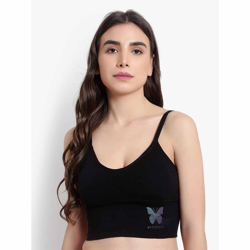 BRACHY Womens Black Solid Non-Wired Lightly Padded Bralette Bra (36B)