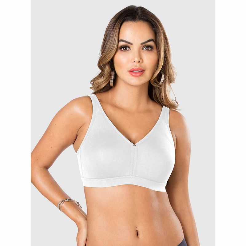 Sonari Elizabeth Cotton Bra for Women Non-Padded, Wire Free Comfort Fit White (34D)