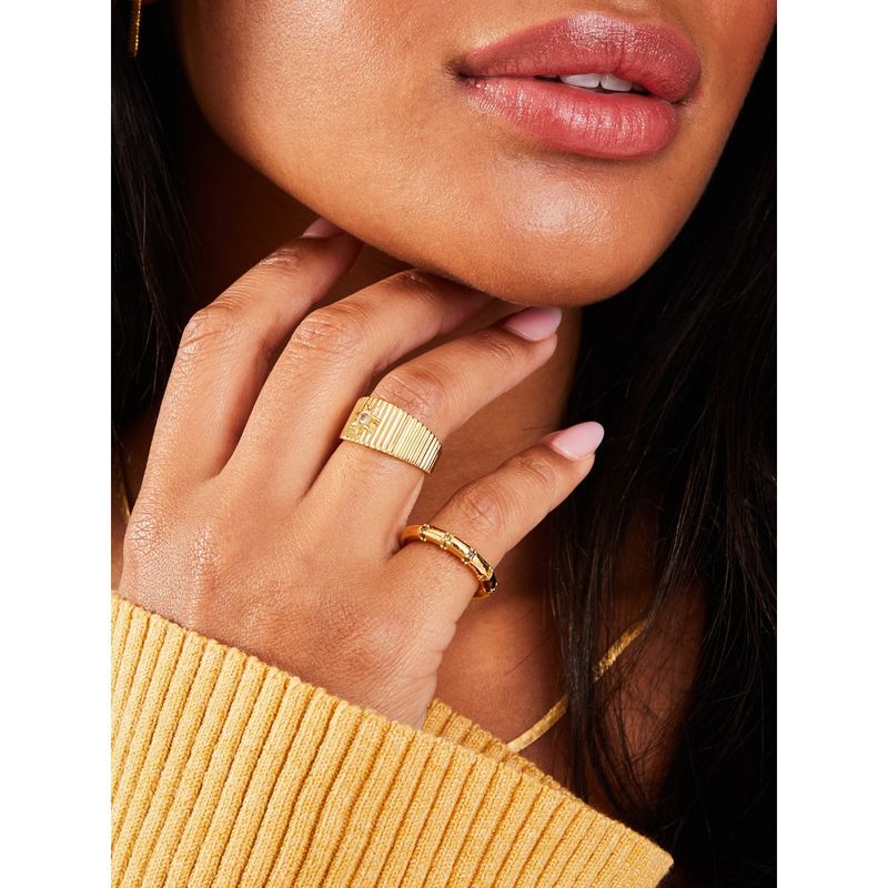 Accessorize London Real Gold-Plated Bamboo Ring Gold (S)