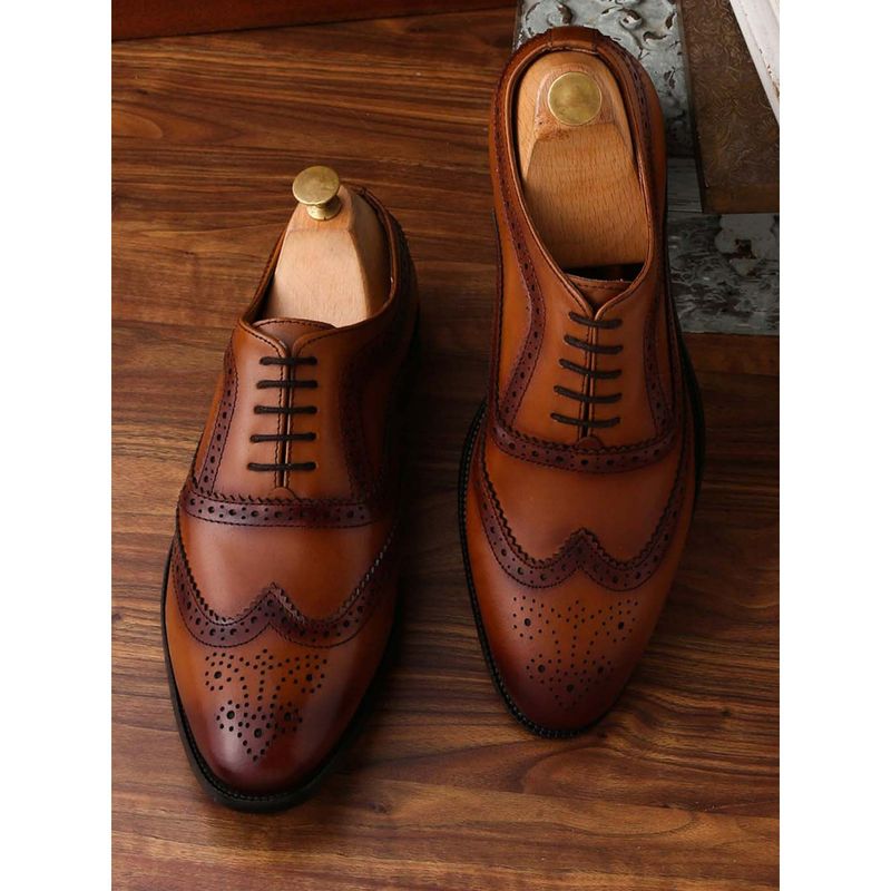 Louis Stitch Italian Handmade Tan Textured Formal Brogue Shoes for Men (UK 6)
