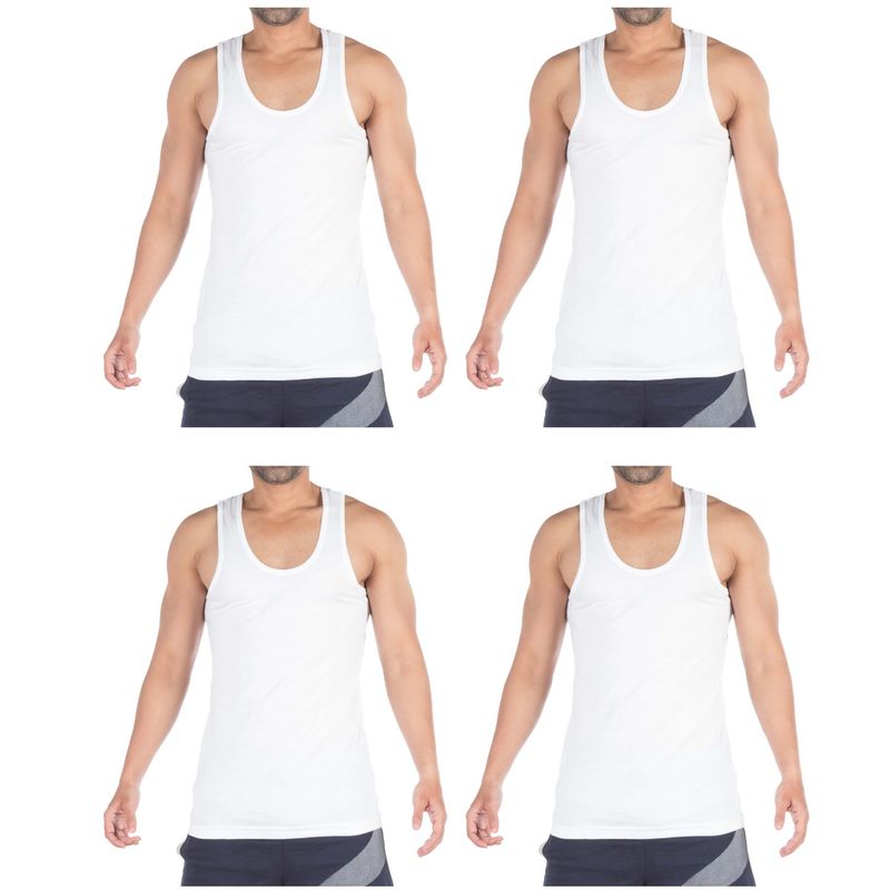VIP Mens Bonus Knitshrunk Round Neck Cotton Vest (Pack of 4) (90)