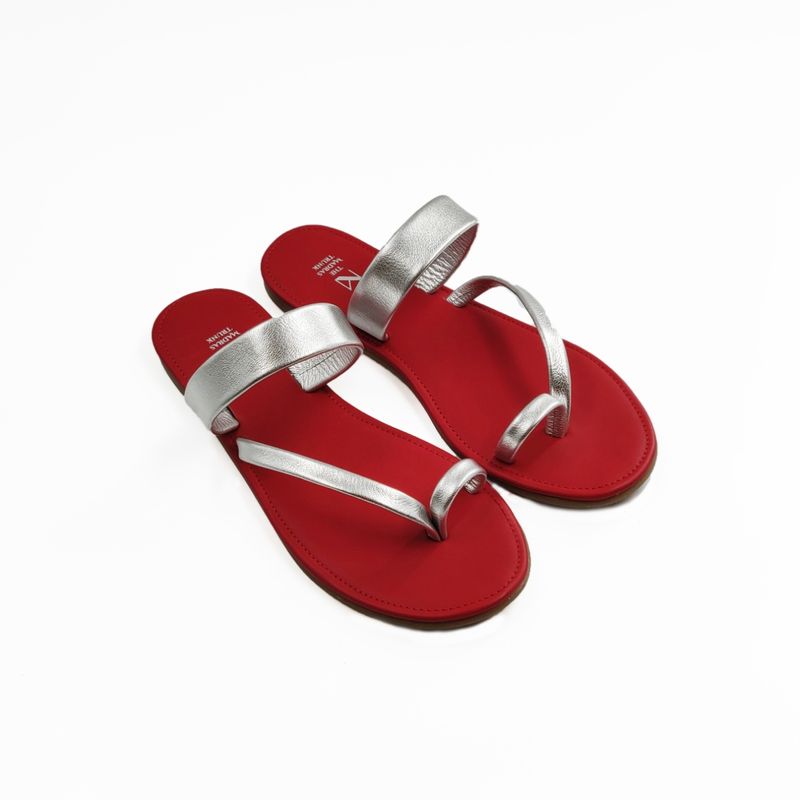 The Madras Trunk Red And Silver Sandals - EURO 36